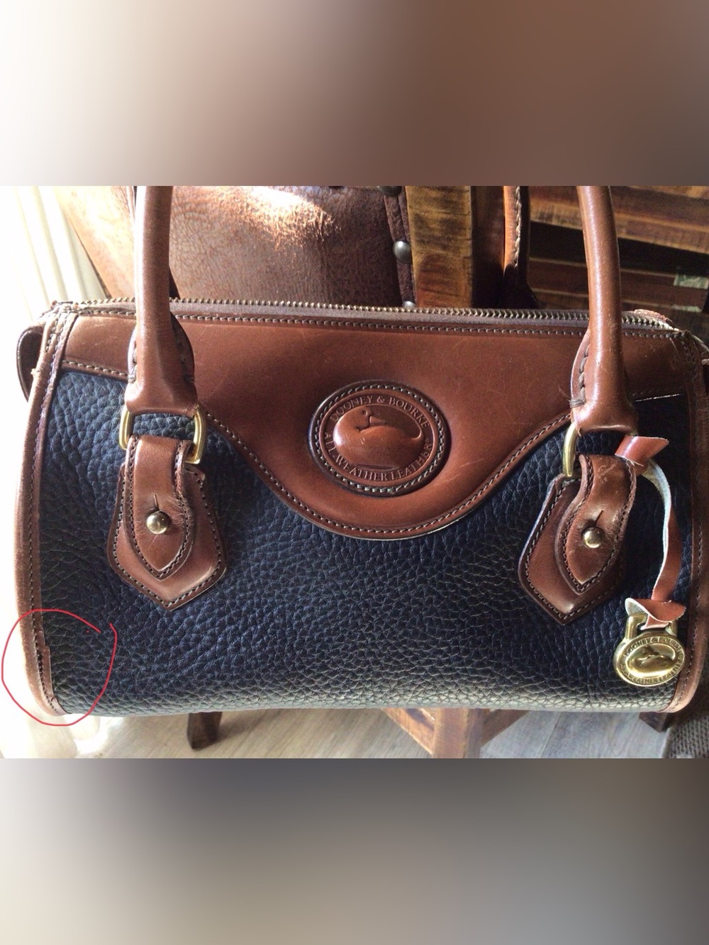 Dooney & Bourke Black and Brown Pebble Leather Satchel - Picture 5 of 16